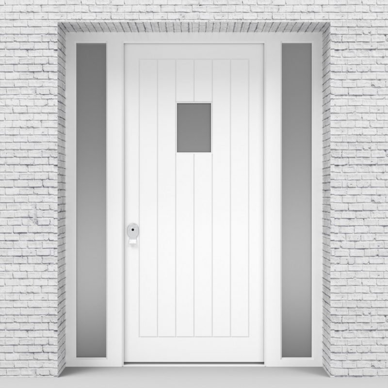 5.single Door With Two Side Panels 7 Vertical Lines With Rectangle Pane Traffic White (ral9016)