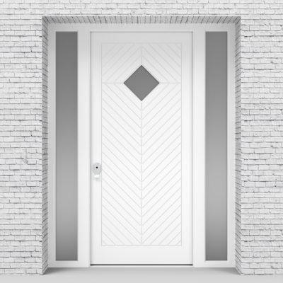 5.single Door With Two Side Panels Cottage Style With Diamond Pane Traffic White (ral9016)