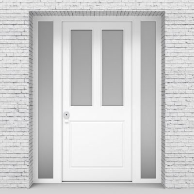 5.single Door With Two Side Panels Edwardian 3 Panel With 2 Glass Panes Traffic White (ral9016)