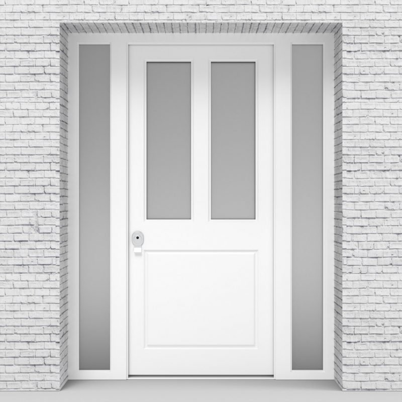 5.single Door With Two Side Panels Edwardian 3 Panel With 2 Glass Panes Traffic White (ral9016)