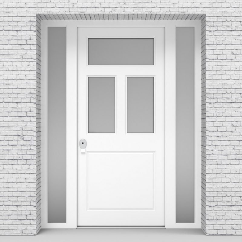 5.single Door With Two Side Panels Edwardian 4 Panel With 3 Glass Panes Traffic White (ral9016)