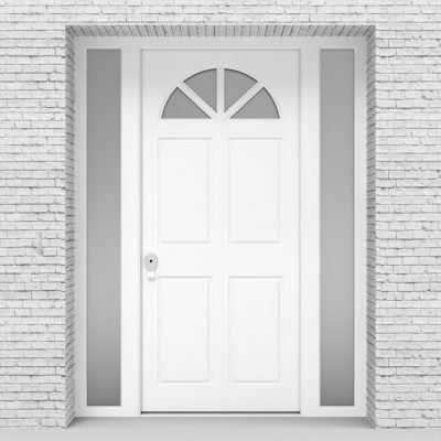 5.single Door With Two Side Panels Edwardian 4 Panel With Arched Glass Pane Traffic White (ral9016)