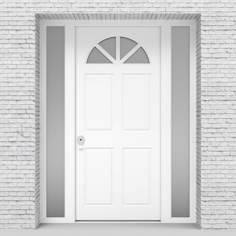 5.single Door With Two Side Panels Edwardian 4 Panel With Arched Glass Pane Traffic White (ral9016)