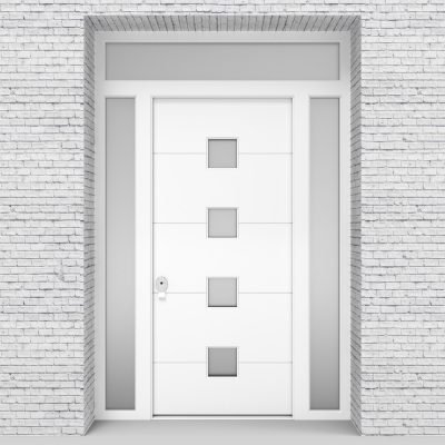 5.single Door With Two Side Panels And Transom 4 Horizontal Lines Traffic White (ral9016)