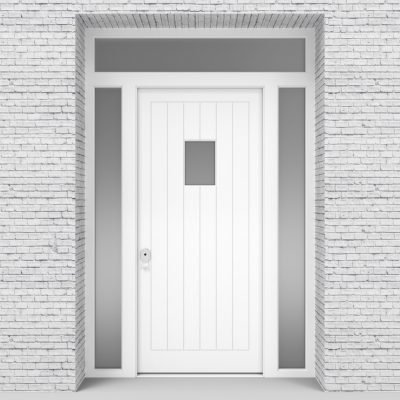 5.single Door With Two Side Panels And Transom 7 Vertical Lines With Rectangle Pane Traffic White (ral9016)