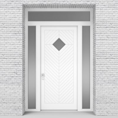 5.single Door With Two Side Panels And Transom Cottage Style With Diamond Pane Traffic White (ral9016)