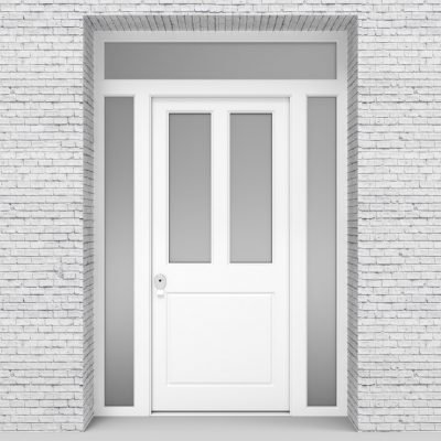 5.single Door With Two Side Panels And Transom Edwardian 3 Panel With 2 Glass Panes Traffic White (ral9016)