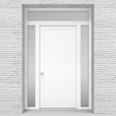 5.single Door With Two Side Panels And Transom One Panel Traffic White (ral9016)