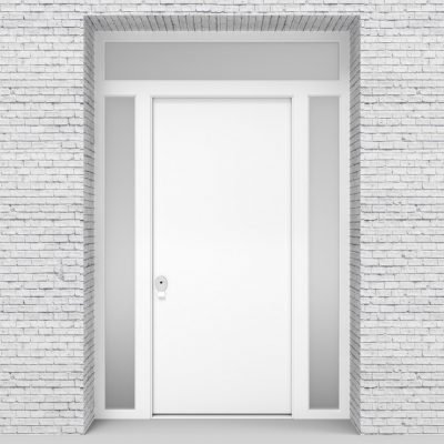 5.single Door With Two Side Panels And Transom Plain Traffic White (ral9016)