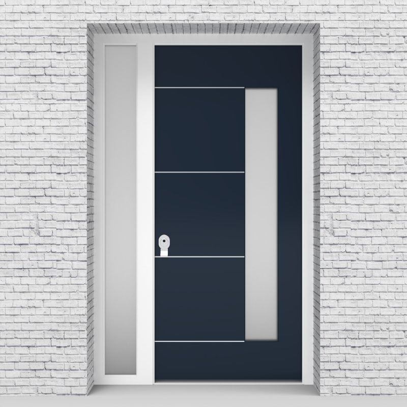 9.single Door With Left Side Panel 4 Aluminium Inlays With Hinge Side Glass Sapphire Blue (ral5003)