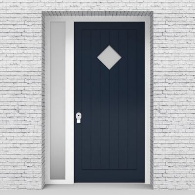 9.single Door With Left Side Panel 7 Vertical Lines With Diamond Pane Sapphire Blue (ral5003)