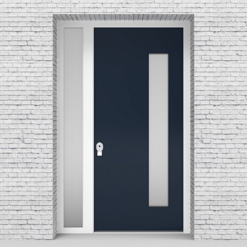 9.single Door With Left Side Panel Plain With Hinge Side Glass Sapphire Blue (ral5003)