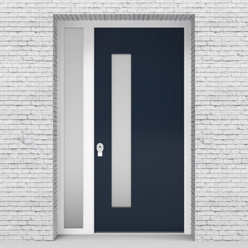 9.single Door With Left Side Panel Plain With Lock Side Glass Sapphire Blue (ral5003)