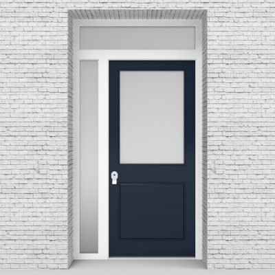 9.single Door With Left Side Panel And Transom 2 Panel With A Large Glass Sapphire Blue (ral5003)