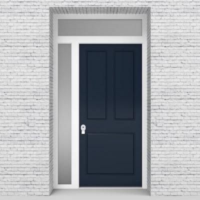 9.single Door With Left Side Panel And Transom Edwardian 3 Panel Sapphire Blue (ral5003)