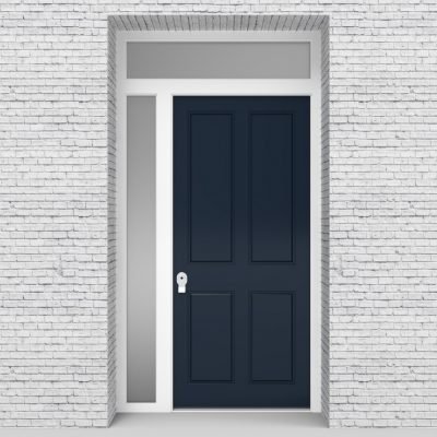 9.single Door With Left Side Panel And Transom Victorian 4 Panel Sapphire Blue (ral5003)