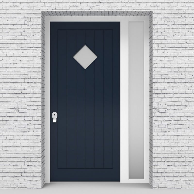 9.single Door With Right Side Panel 7 Vertical Lines With Diamond Pane Sapphire Blue (ral5003)