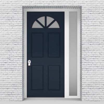 9.single Door With Right Side Panel Edwardian 4 Panel With Arched Glass Pane Sapphire Blue (ral5003)