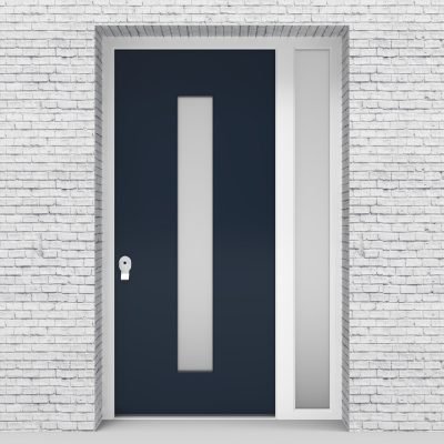 9.single Door With Right Side Panel Plain With Central Glass Sapphire Blue (ral5003)