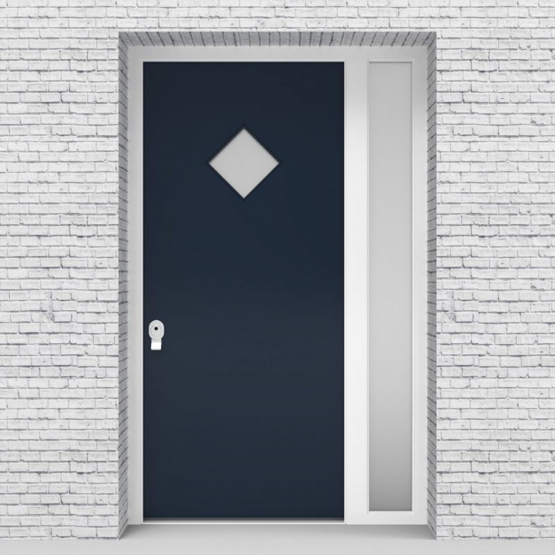 9.single Door With Right Side Panel Plain With Diamond Pane Sapphire Blue (ral5003)