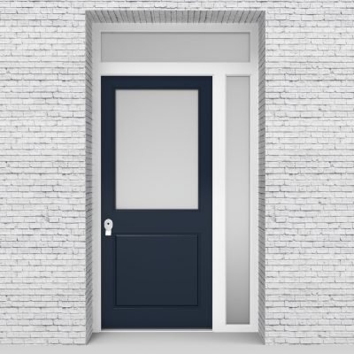 9.single Door With Right Side Panel And Transom 2 Panel With A Large Sapphire Blue (ral5003)