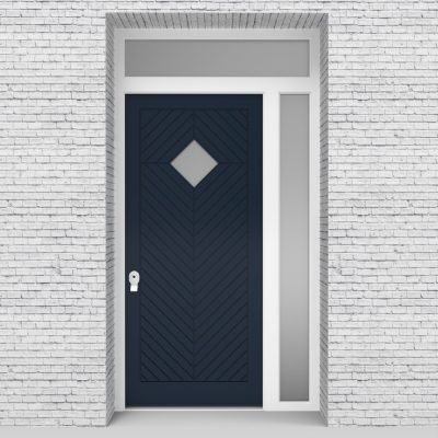 9.single Door With Right Side Panel And Transom Cottage Style With Diamond Pane Sapphire Blue (ral5003)