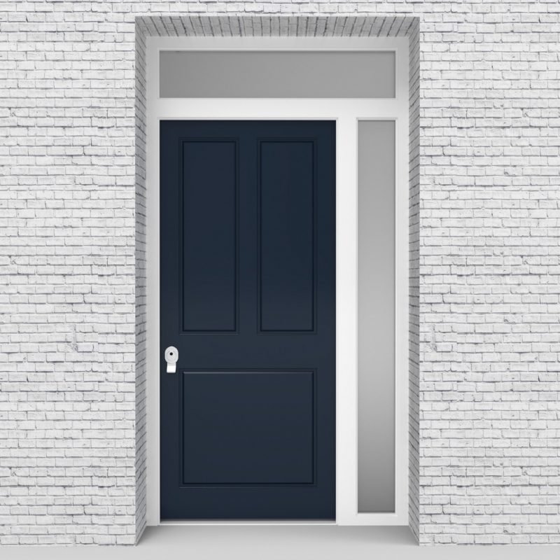 9.single Door With Right Side Panel And Transom Edwardian 3 Panel Sapphire Blue (ral5003)