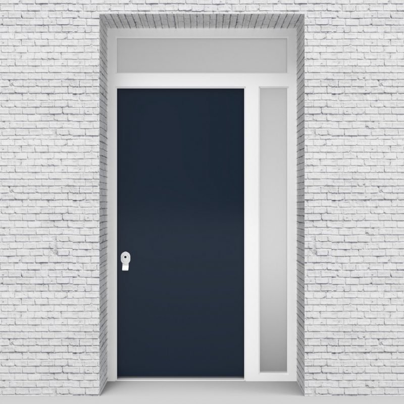 9.single Door With Right Side Panel And Transom Plain Sapphire Blue (ral5003)