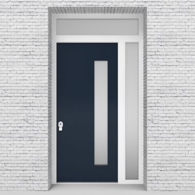 9.single Door With Right Side Panel And Transom Plain With Hinge Side Glass Sapphire Blue (ral5003)