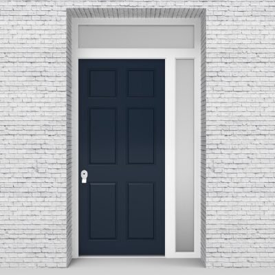 9.single Door With Right Side Panel And Transom Victorian 6 Panel Sapphire Blue (ral5003)