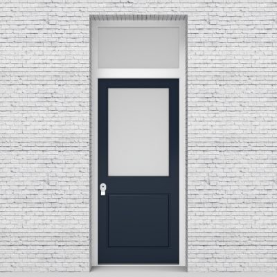 9.single Door With Transom 2 Panel With A Large Glass Pane Sapphire Blue (ral5003)