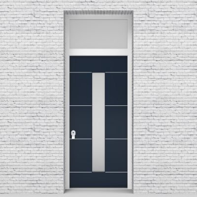 9.single Door With Transom 4 Aluminium Inlays With Central Glass Sapphire Blue (ral5003)