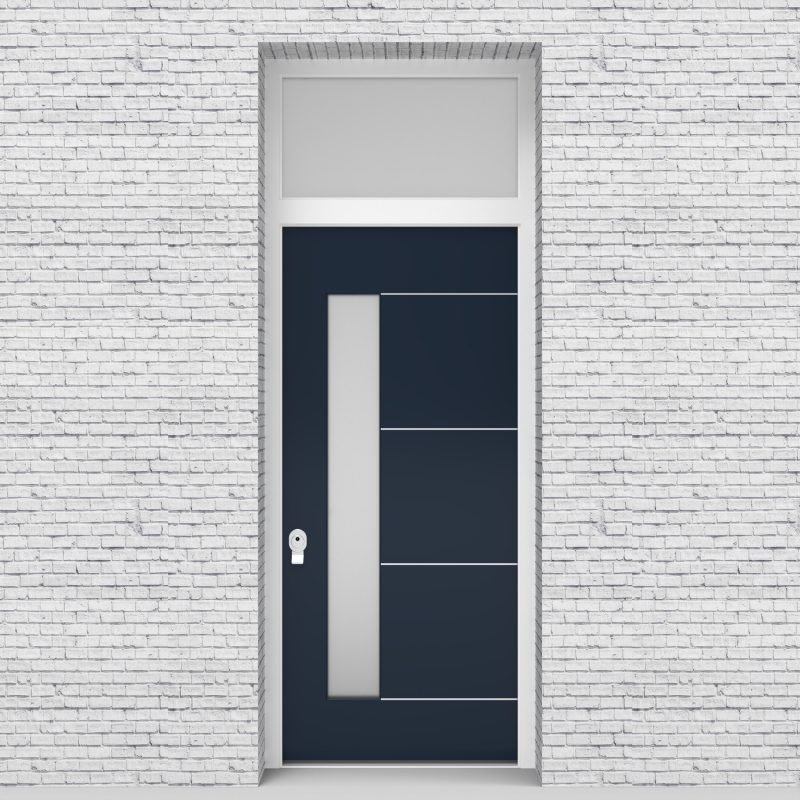 9.single Door With Transom 4 Aluminium Inlays With Lock Side Glass Sapphire Blue (ral5003)