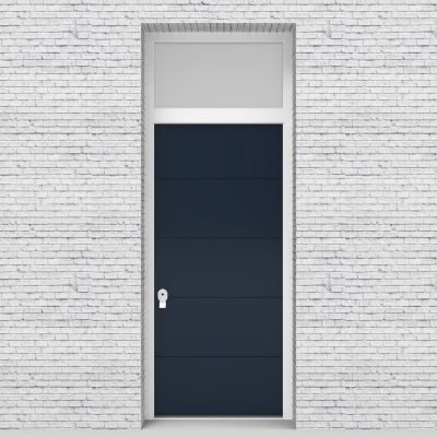 9.single Door With Transom 4 Horizontal Lines Sapphire Blue (ral5003)