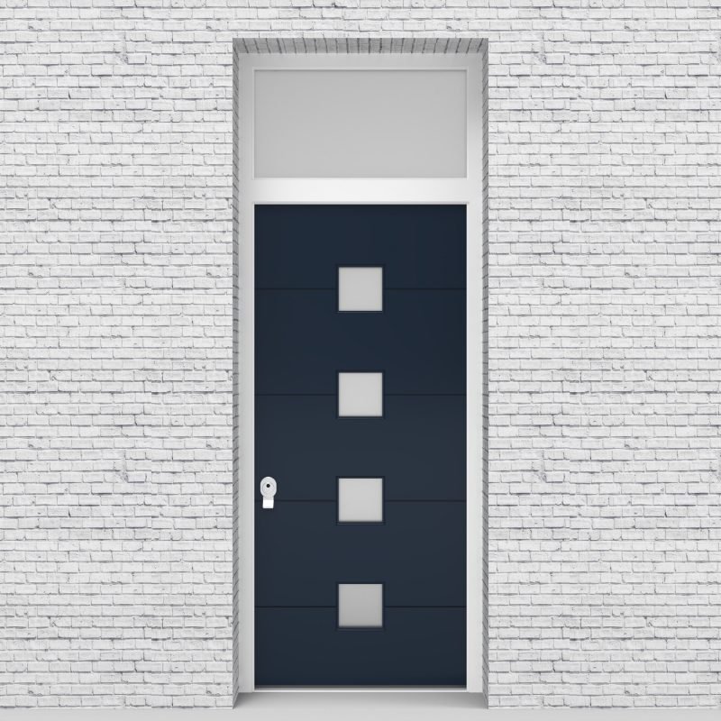 9.single Door With Transom 4 Horizontal Lines With 4 Glass Squares Sapphire Blue (ral5003)