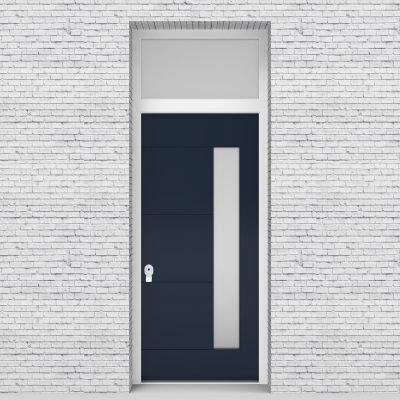 9.single Door With Transom 4 Horizontal Lines With Hinge Side Glass Sapphire Blue (ral5003)