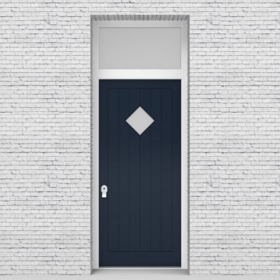 9.single Door With Transom 7 Vertical Lines With Diamond Pane Sapphire Blue (ral5003)