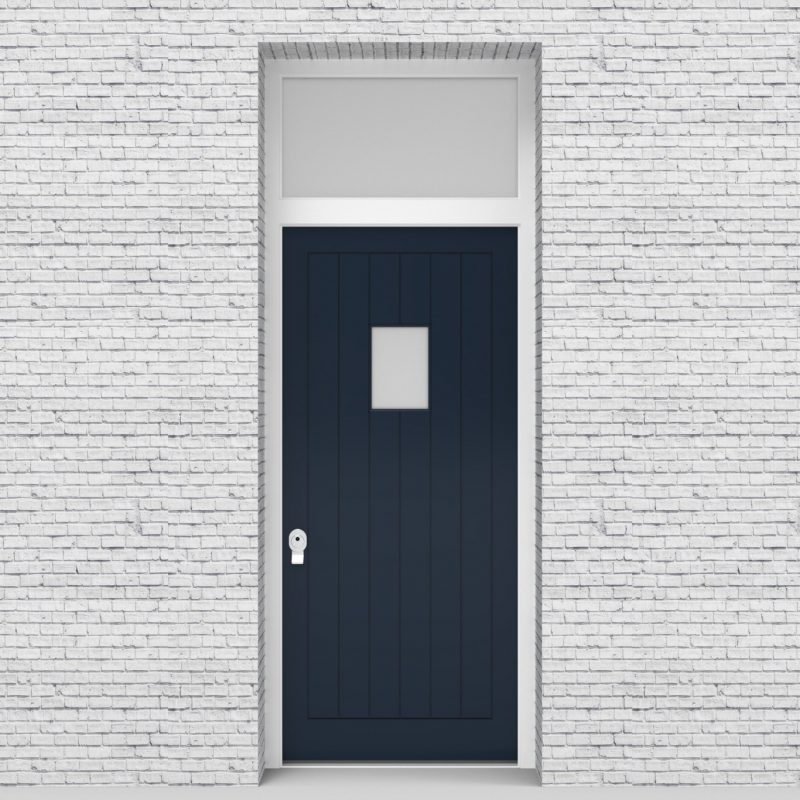 9.single Door With Transom 7 Vertical Lines With Rectangle Pane Sapphire Blue (ral5003)