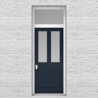 9.single Door With Transom Edwardian 3 Panel With 2 Glass Panes Sapphire Blue (ral5003)