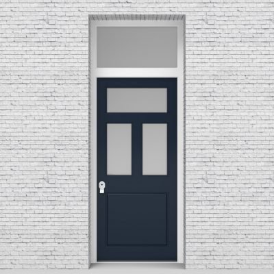 9.single Door With Transom Edwardian 4 Panel With 3 Glass Panes Sapphire Blue (ral5003)