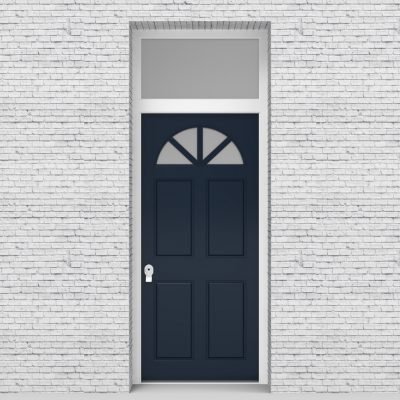 9.single Door With Transom Edwardian 4 Panel With Arched Glass Pane Sapphire Blue (ral5003)
