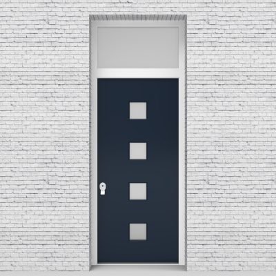 9.single Door With Transom Plain With 4 Glass Squares Sapphire Blue (ral5003)