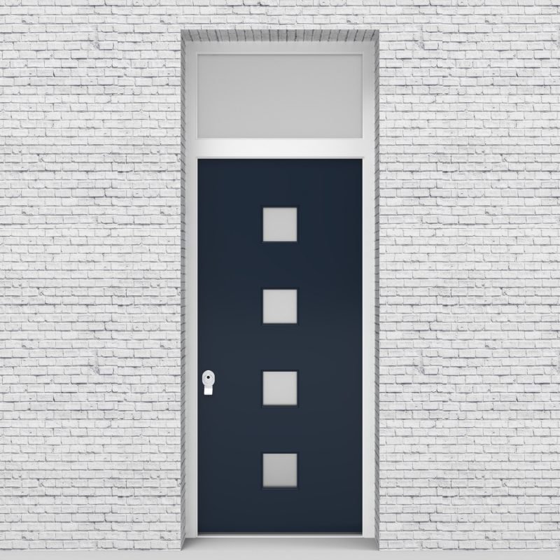 9.single Door With Transom Plain With 4 Glass Squares Sapphire Blue (ral5003)