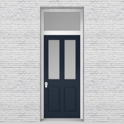 9.single Door With Transom Victorian 4 Panel With 2 Glass Panes Sapphire Blue (ral5003)