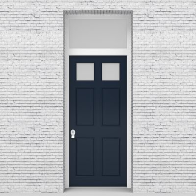 9.single Door With Transom Victorian 6 Panel With 2 Glass Panes Sapphire Blue (ral5003)