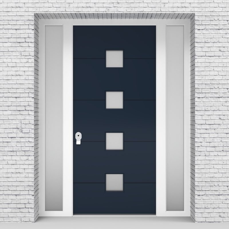 9.single Door With Two Side Panels 4 Horizontal Lines With 4 Glass Sapphire Blue (ral5003)