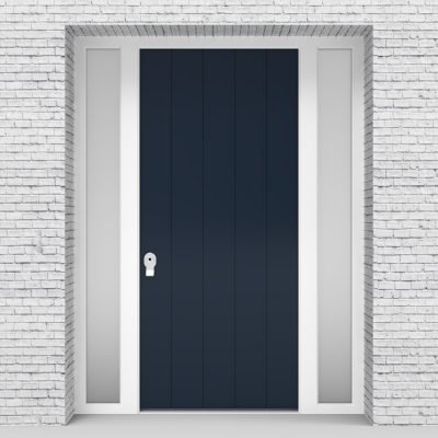 9.single Door With Two Side Panels 4 Vertical Lines Sapphire Blue (ral5003)