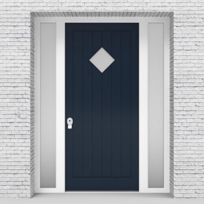 9.single Door With Two Side Panels 7 Vertical Lines With Diamond Pane Sapphire Blue (ral5003)