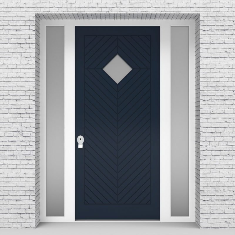 9.single Door With Two Side Panels Cottage Style With Diamond Pane Sapphire Blue (ral5003)