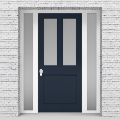 9.single Door With Two Side Panels Edwardian 3 Panel With 2 Glass Panes Sapphire Blue (ral5003)